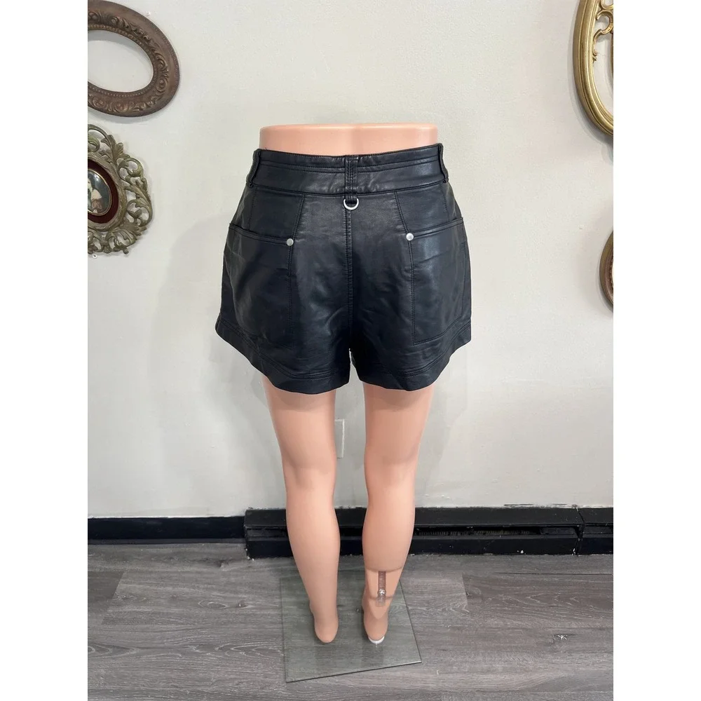 Free People Black Faux Leather Cargo Utility Shorts Size 6